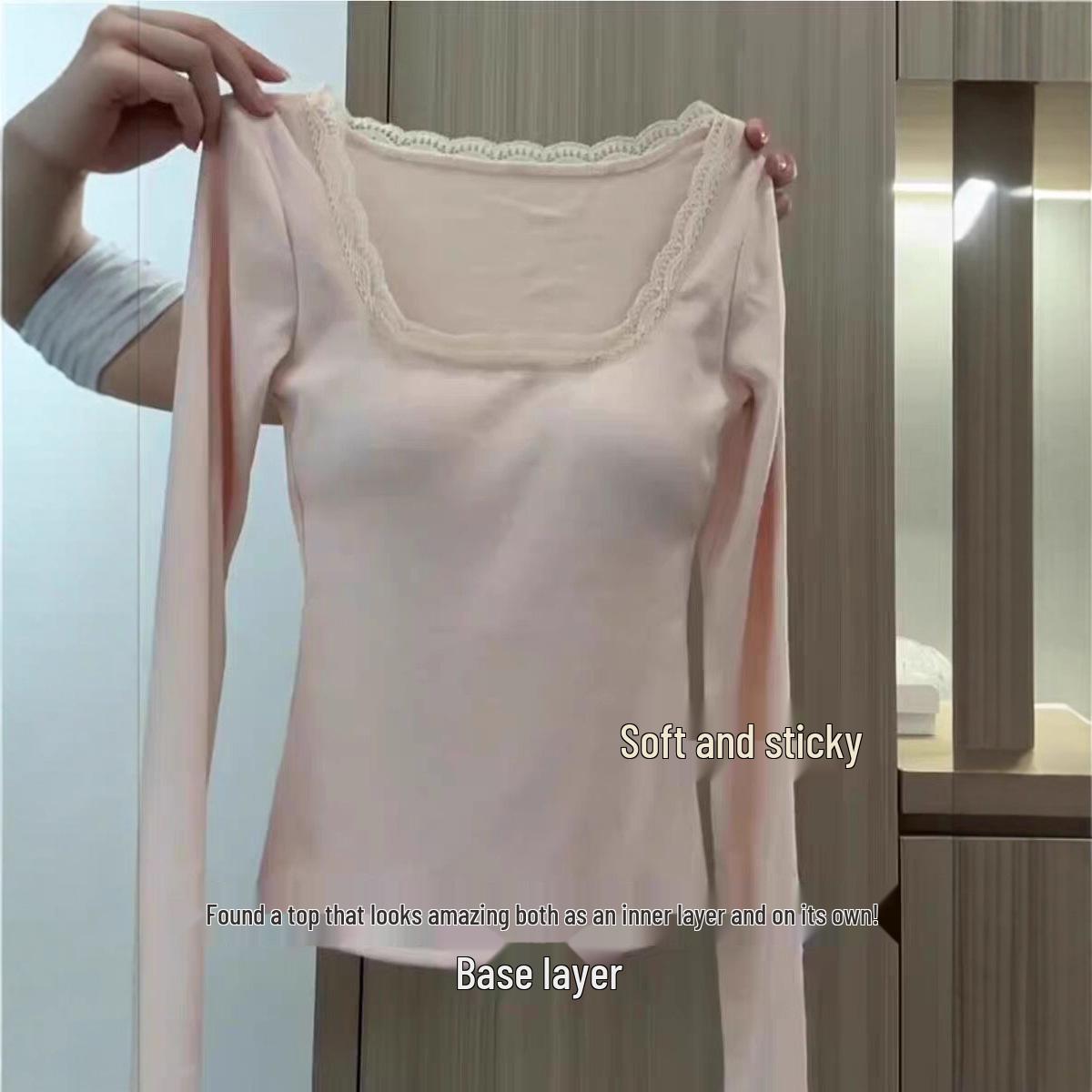 

Threaded Velvet Lace Patchwork T-Shirt with Removable Padded Bra - Women s Sexy Base Layer Top Small брудно-білий