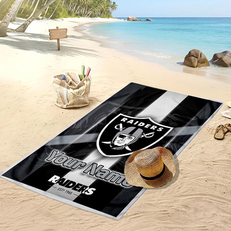 Las Vegas Raiders Custom Beach Towel, Print Your Name Text Lightweight Absorbent Towel for Swimming Travel