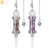 CSJA Crystal Pendulums for Divination Dowsing Wishing Bottle Natural Stone Pendant Hexagonal Clear Quartz Pendulum Balanced H025