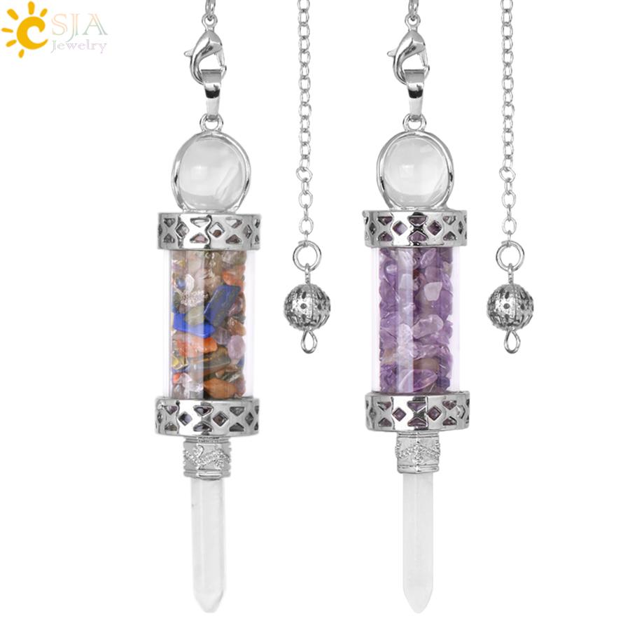 CSJA Crystal Pendulums for Divination Dowsing Wishing Bottle Natural Stone Pendant Hexagonal Clear Quartz Pendulum Balanced H025