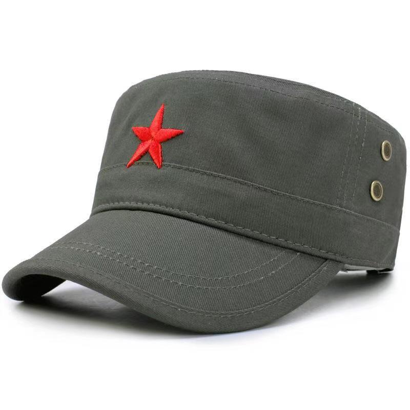 Herren Militärgrüne Sternbestickte Flache Baumwollkappe Adjustable