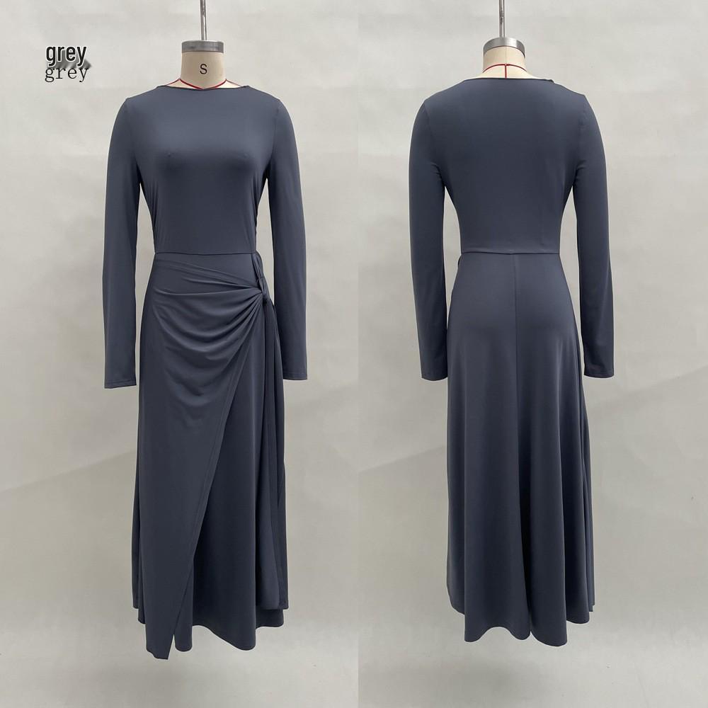 

2025 Autumn/Winter Women s Solid Color Bodycon Dress with Knot Decoration and Long Sleeves Small