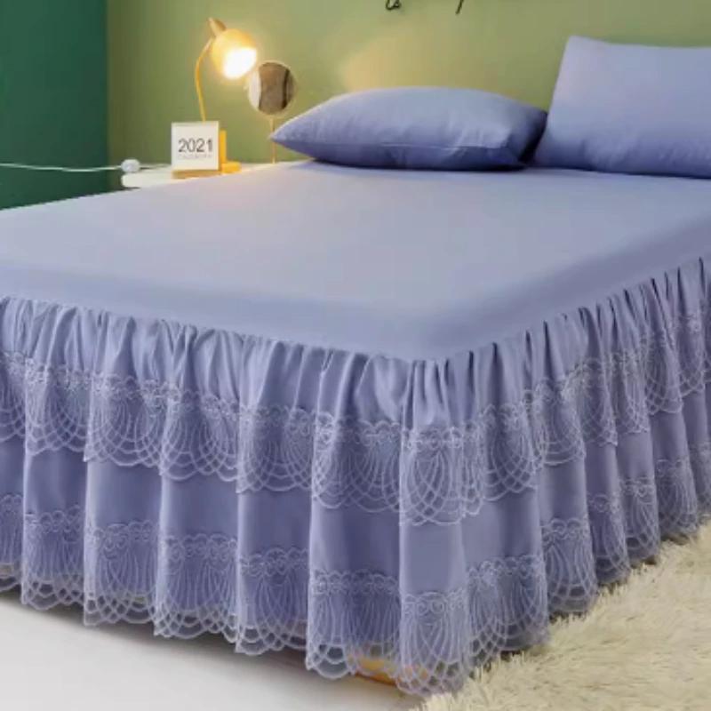 New Solid Princess Lace Bed Skirt Lace Edge Protective Cover Double Bed Cover Modern Minimalist Thin Dustproof Bed Cover