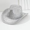 Men's and Women's Fashionable and Elegant Top Hat Western Cowboy Hat Metal Three-dimensional Rivet Rhinestone Accessories Wedding Travel Hat