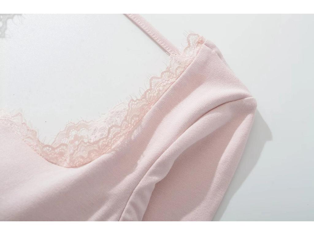 Women's Pure Desire Lace Trim Long Sleeve Slim Fit Top with Chest Pads - Ideal for Spring and Autumn