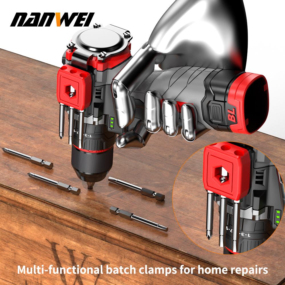 NANWEI 16.8V Brushless Impact Drill 45N.M Household Electric Drill with Metal Ratchet Chuck and Lithium Battery for Home Use, Impact Function