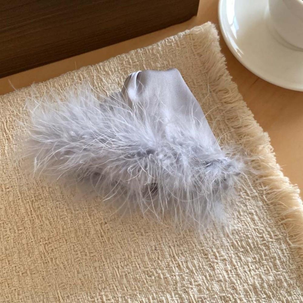 Korean Style Satin Triangle Shark Clip Plastic Women Hairgrips Fluffy Feather Hair Claw  Banquet