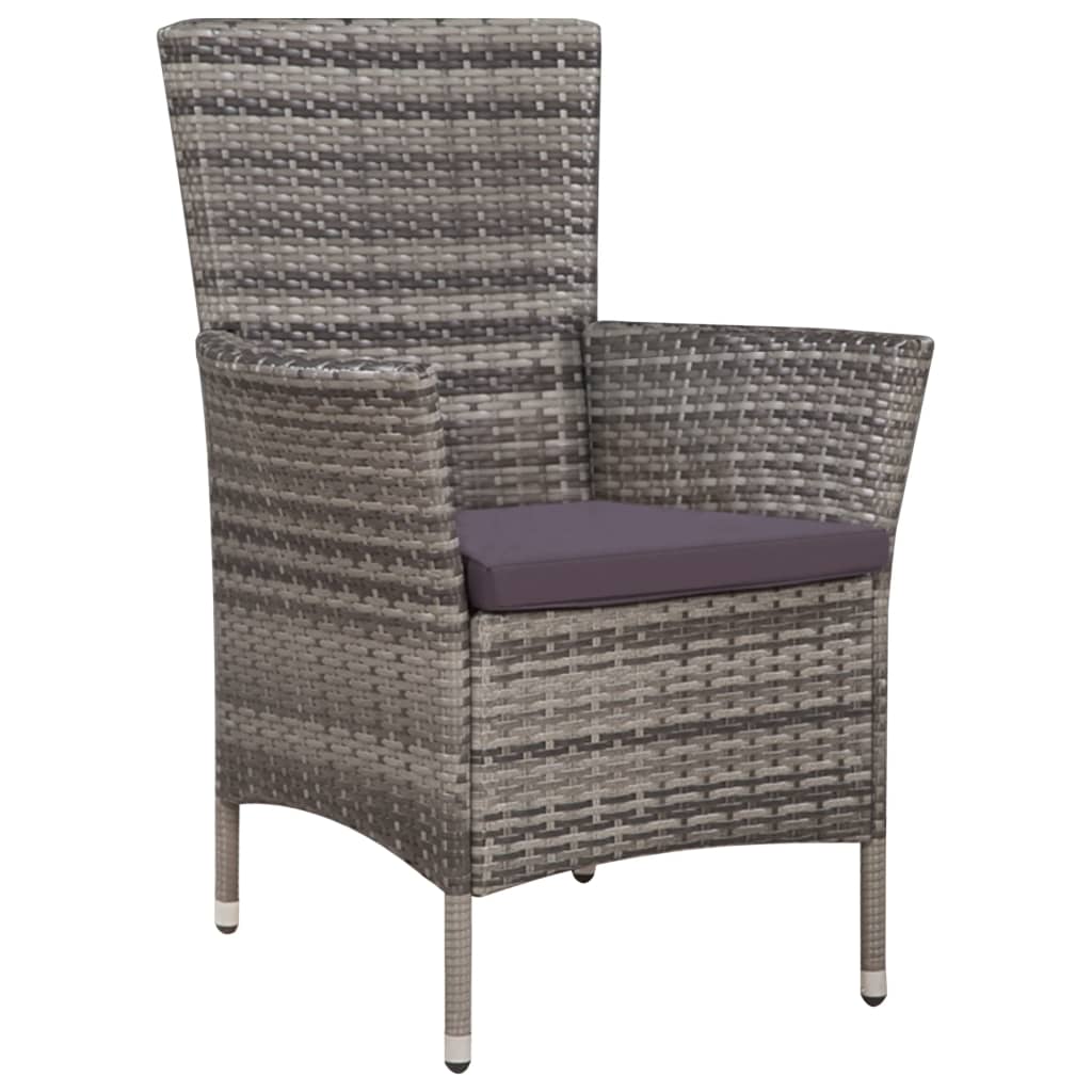 Garden Chair and Footstool with Cushions Grey Poly Rattan
