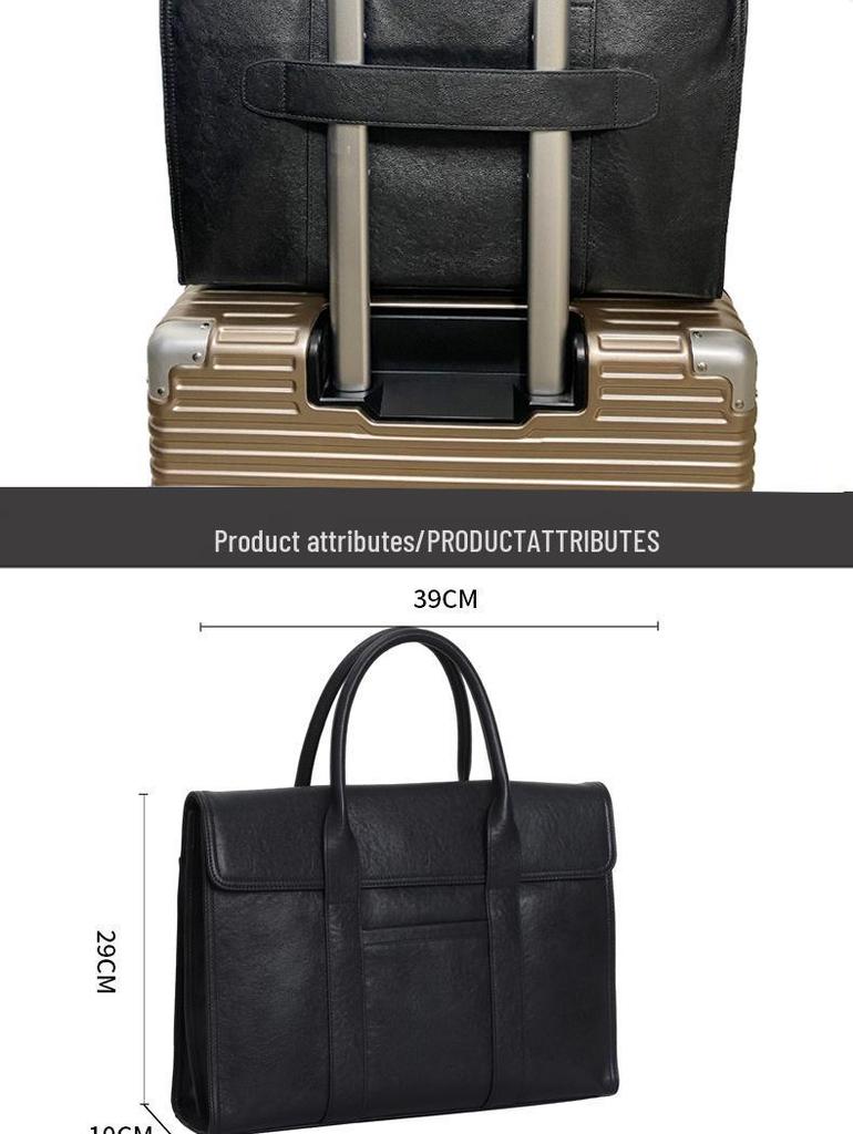 Men's Casual Genuine Leather Briefcase - Large Capacity, Expandable Business Handbag In Top Layer Cowhide.