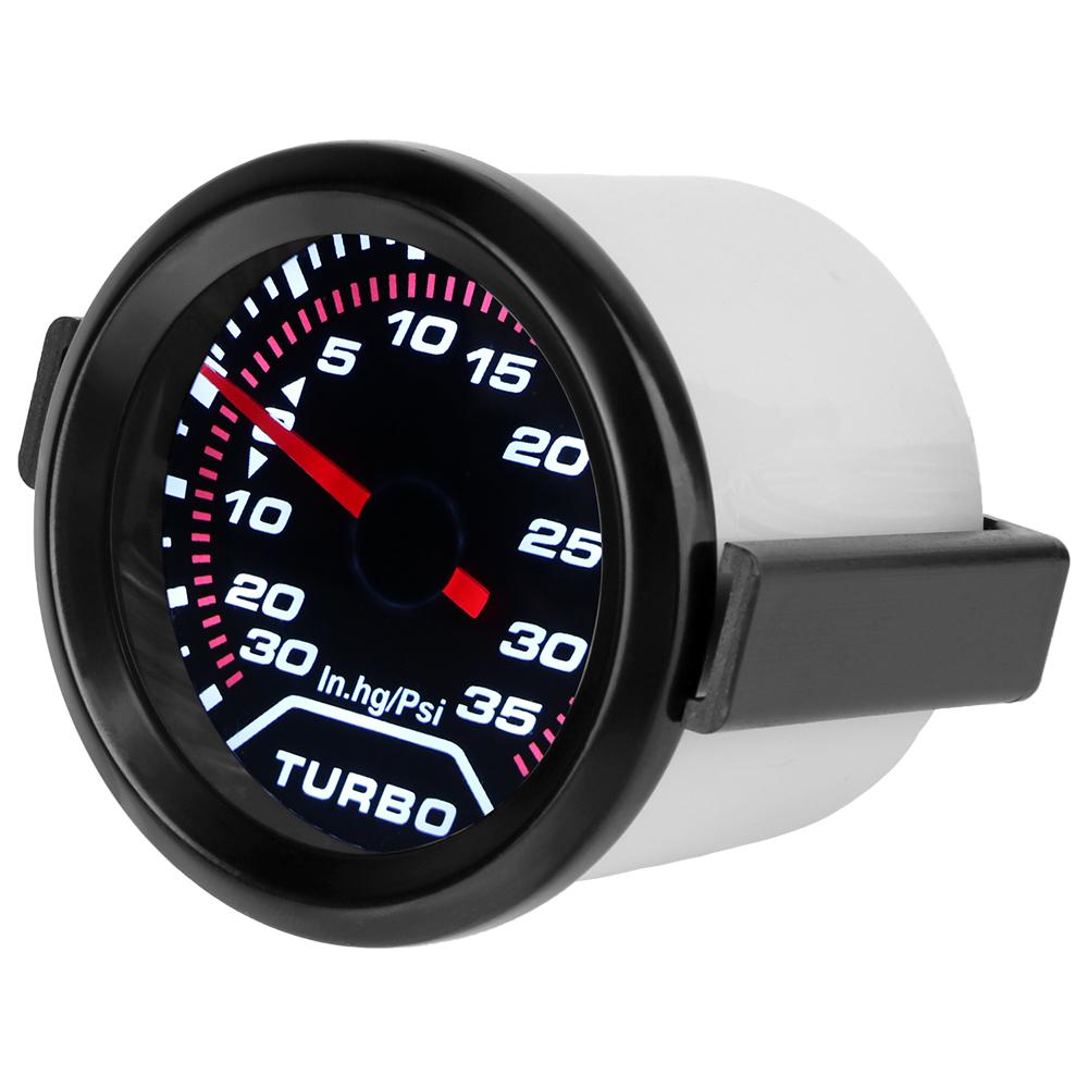 Turbo Pressure Gauge Racing Car Modification Universal Smoke Lens 12V White LED Backlight 2" 52mm Turbo Boost Meter 35Psi