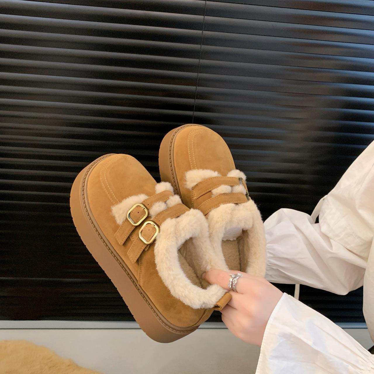 

Матові круглі лофери на товстій підошві жіночі зимові 2024 універсальні оксамитові потовщені теплі зимові бавовняні туфлі повсякденні 40 жовтий