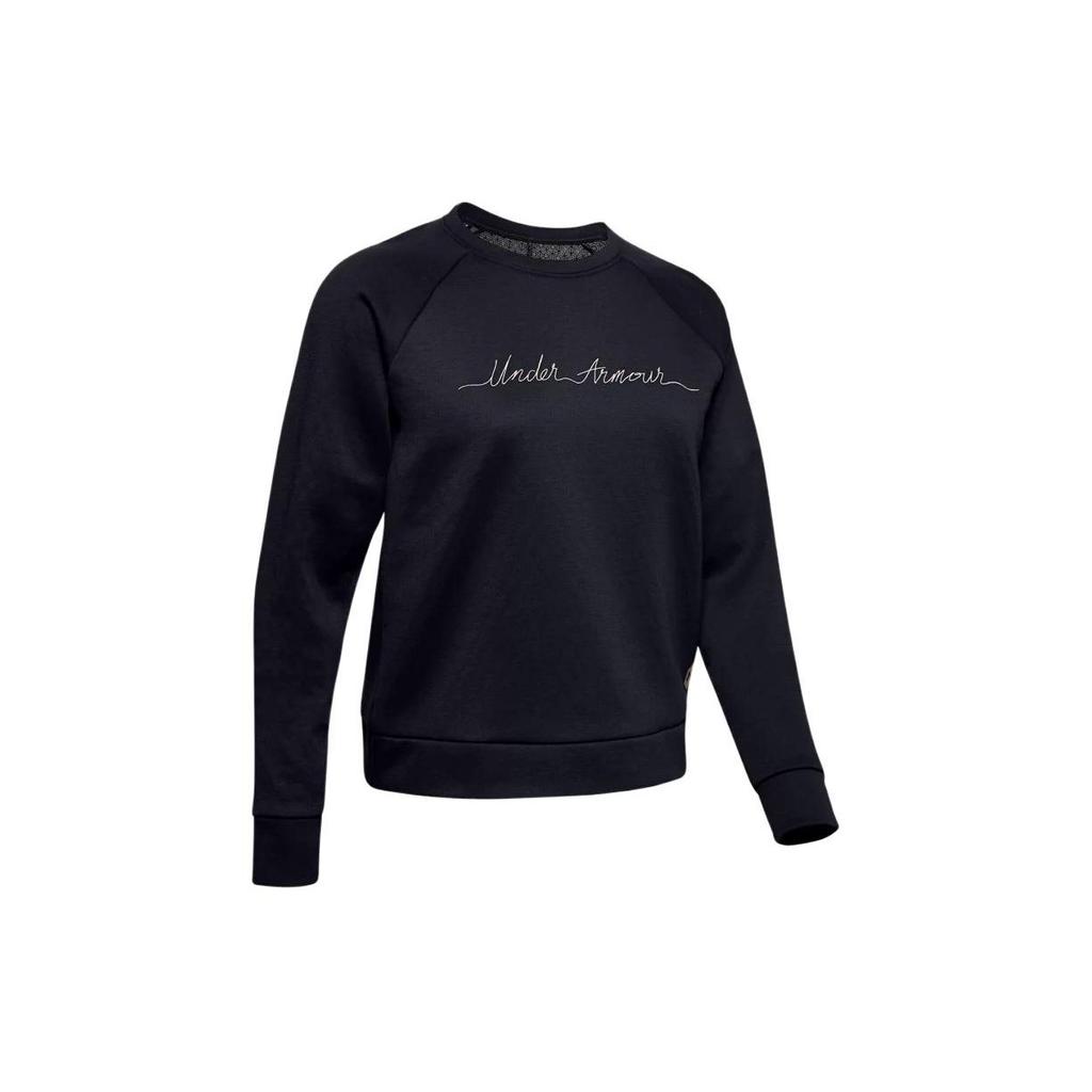 Under Armour Recovery Script Crew Neck Pullover Embroidered Letter Drop Shoulder Long Sleeve Sweatshirt Women Tops Black 1344169-001