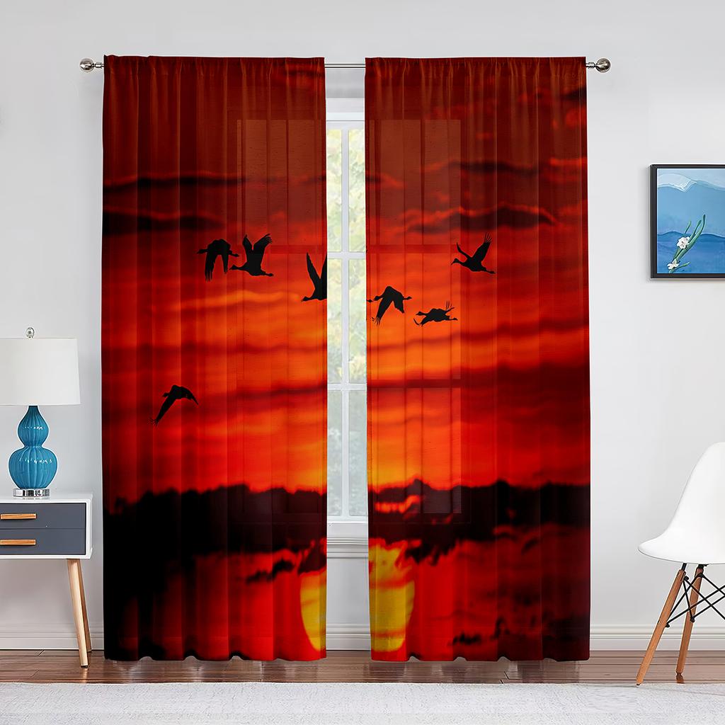 Vögel Fliegende Tiere Sonnenuntergang Himmel Transparente Vorhänge für Wohnzimmer Chiffon Voile Vorhang Schlafzimmer Küche Tüllvorhang Fenstervorhänge