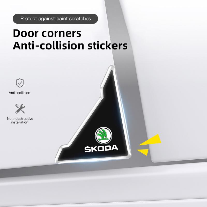 AAABT1 2Pcs Car Door Corner Protector Stickers Decoration For Skoda Octavia Kodiaq Fabia Vrs Superb Karoq Yeti Rapid Mk3 A4 A6 Octavia