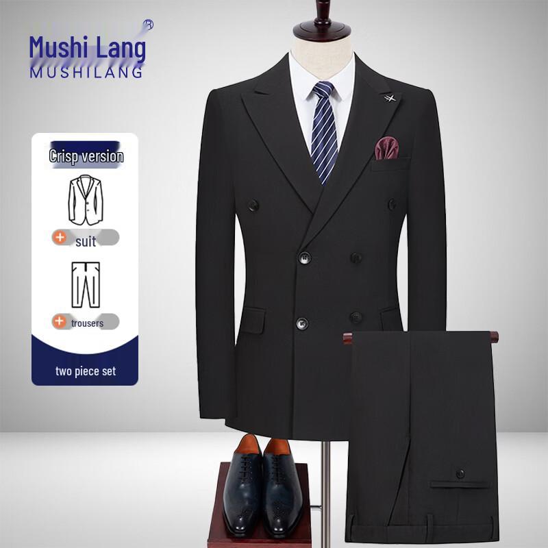 MUSHILANG Men s Double-Breasted Slim Fit Suit Set XL