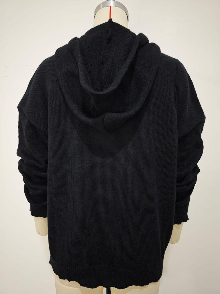 2026 European & American Women's Hooded Drawstring Long Sleeve Wool Knit Sweater