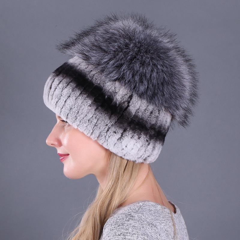 Women's Winter Korean Style Rex Rabbit Faux Fur Hat with Ear Protection