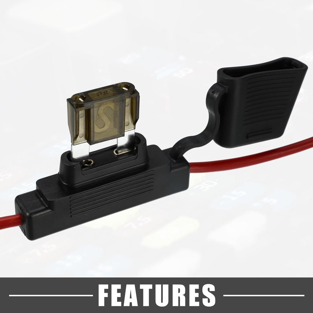 ABSOPRO Fuse 70A Max 10 AWG Fuse 10 Gauge Fuse Fuse Metal Black Holder, Blade-Style Fuse, Holder, Waterproof, Holder, Blade-Style In-Line Holder,