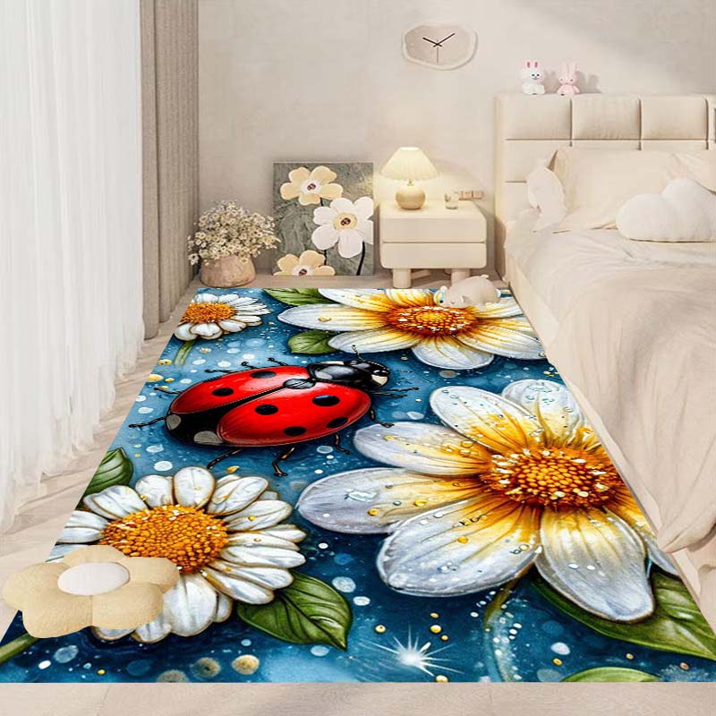 This New, Fresh Daisy Print Rug Is Suitable for Decorating Bedrooms, Living Rooms, Kitchens, Gardens, Balconies, and Sunrooms.