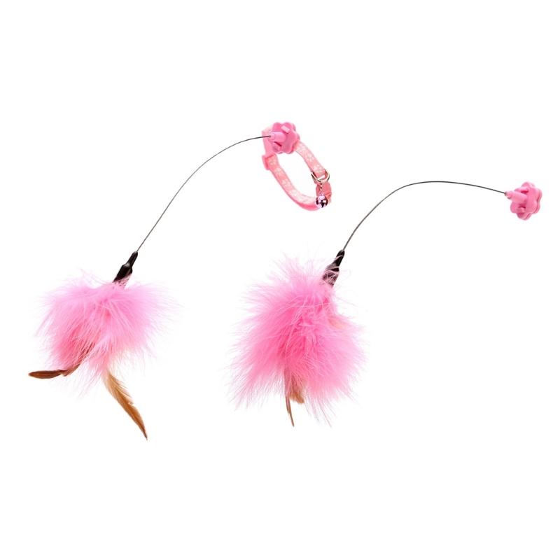 Cat Feather Toy with Collar Exercise Indoor Kitten Self-entertaining Accessories Funny Cat with Feather Bells-