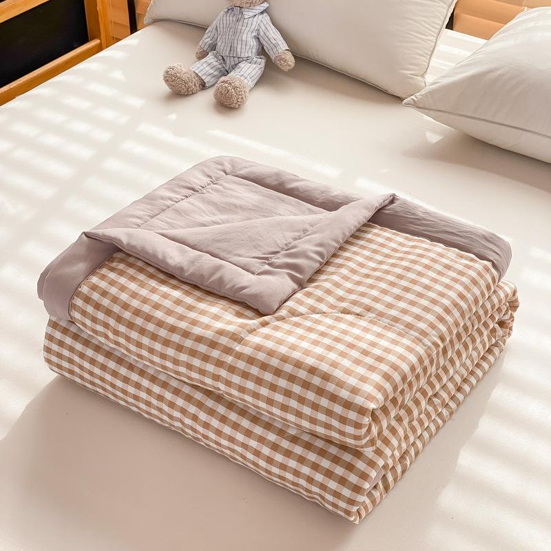 

Японский клетчатый летний тонкий плед, простой дышащий одеяло для кондиционера для офиса, мягкое домашнее украшение для спальни 150x200cm Only quilt