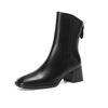 Fashion Women's New Autumn/Winter Square Headed Genuine Cowhide High Heel Zipper Size Retro Chelsea Calf Short Boots