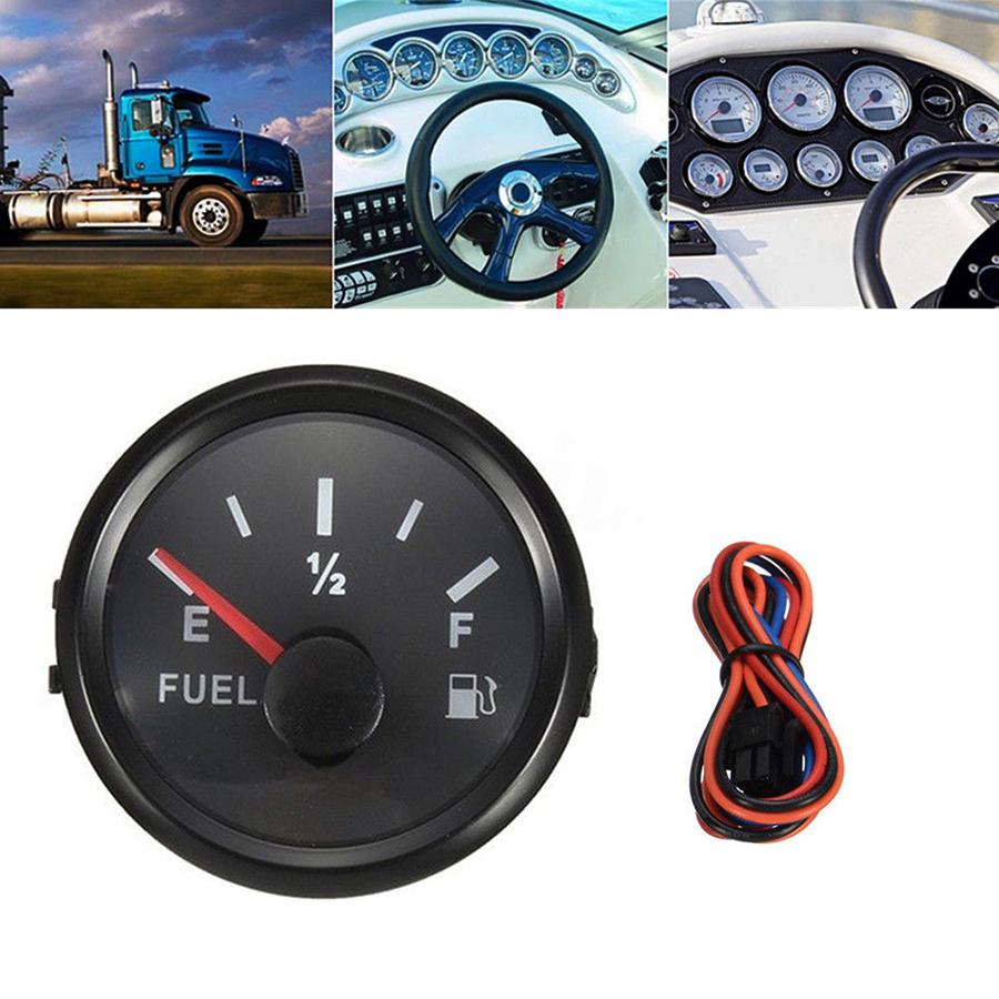 Black Bezel Gas Fuel Level Gauge Analogue Red LED Car Marine Boat 52mm 12V 24V