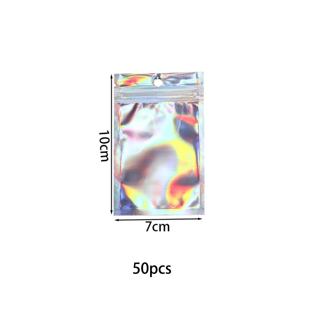 50pcs Self-Sealing Laser Small Plastic Bags for DIY Jewelry Pouch with Clear Display Window Jewelry Packaging Gift Storage Bag