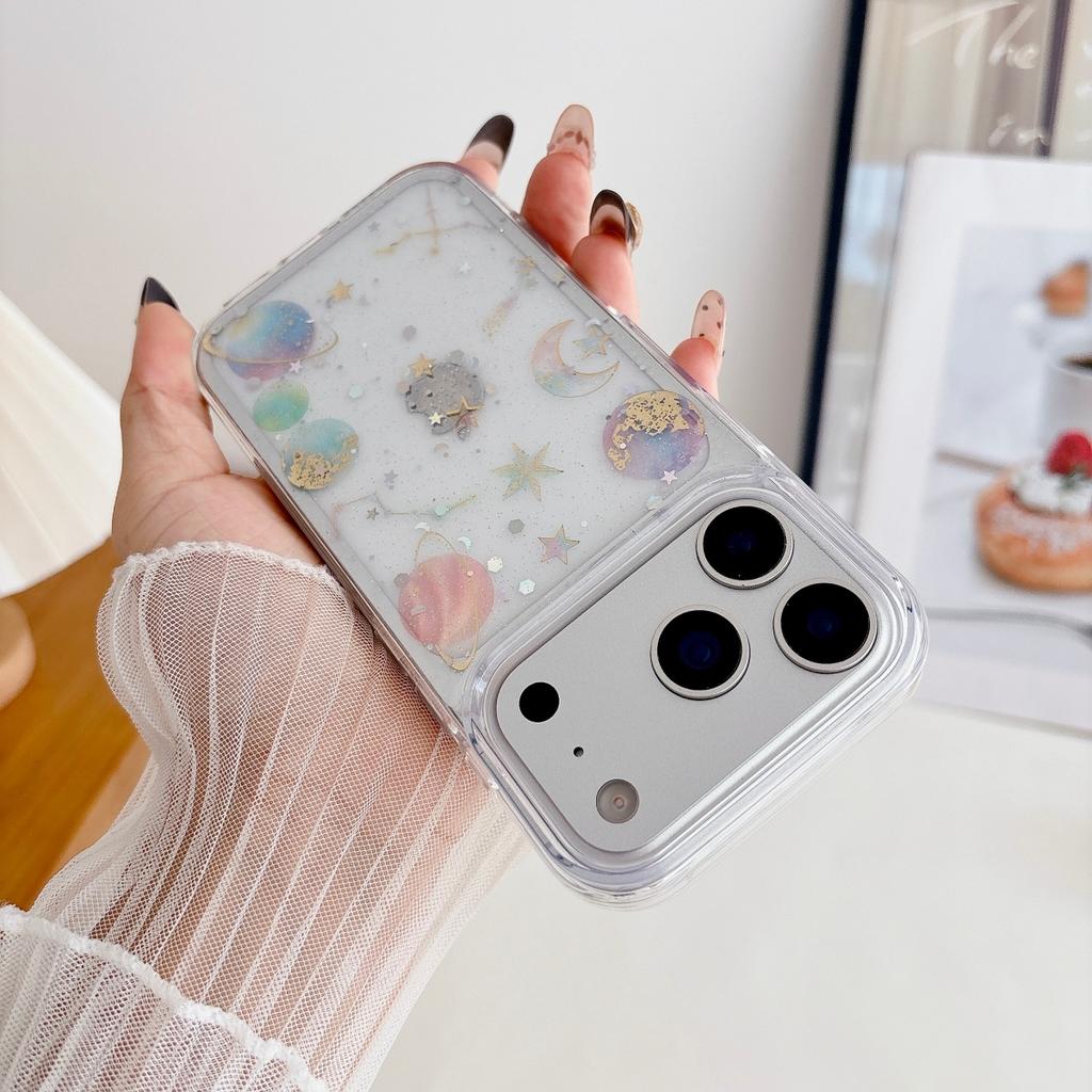 Transparent Glitter Gradient Planet Star Case For iPhone 17 Air 16 15 14 13 12 11 Pro Max Plus Shockproof Shiny Moon Clear Cover