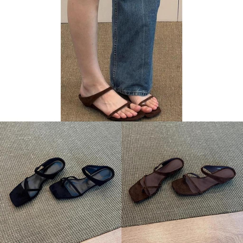 Retro Square Toe Cross Slip On Sandals With Rubber Sole For Summer Casual Women