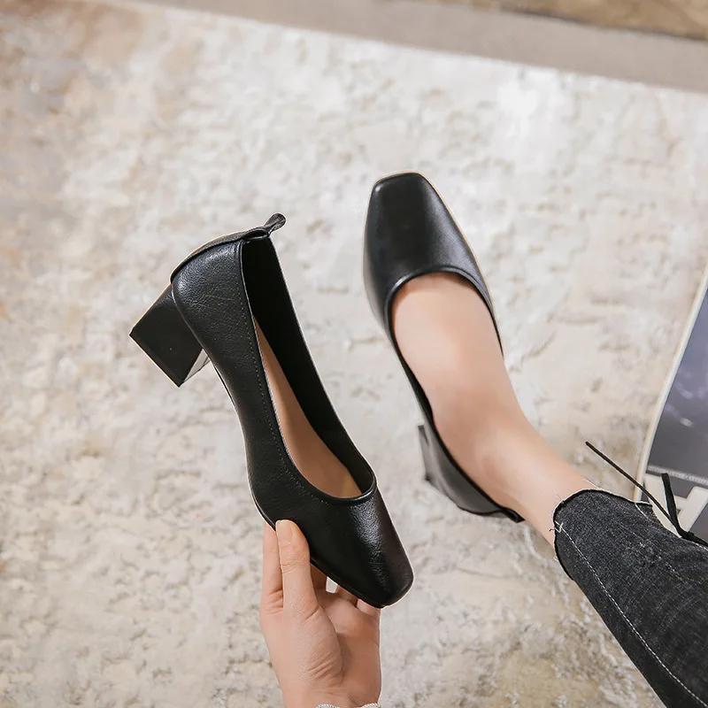 

Женская весенняя мода квадратный носок лаконичный 5 см высокий каблук женские неглубокие черные туфли Мэри Джейн элегантные милые лоферы 41