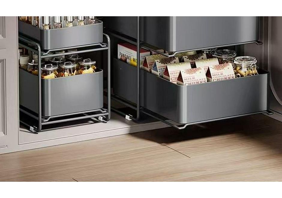 Multi-layer Kitchen Cabinet Pull-out Rack: Multi-functional Organizer & Seasoning Shelf