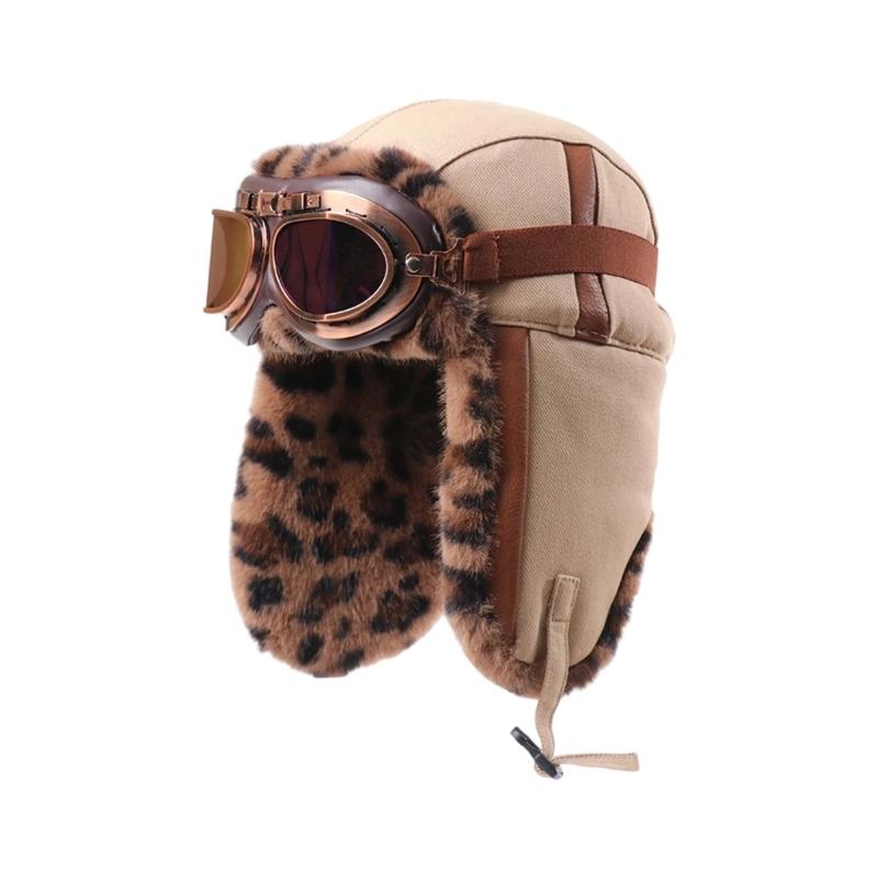 

Winter Leopard Print Pilot Hat With Adjustable Earflaps Soft Lining For Cold Weather Outdoor Activity Men Women Hat хаки