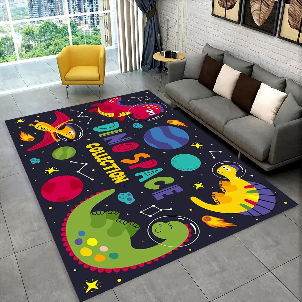 3D Cartoon Dinosaur Space Cute Dino Children Area Rug,Carpet for Living Room Bedroom Sofa Doormat Decoration, Non-slip Floor Mat