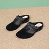 2025 New Summer Soft Leather Single Shoes Women's Mesh Yarn Flat Bottom Hollow Breathable Bag Head Rhinestone Matte Mother Women's Half Slippers