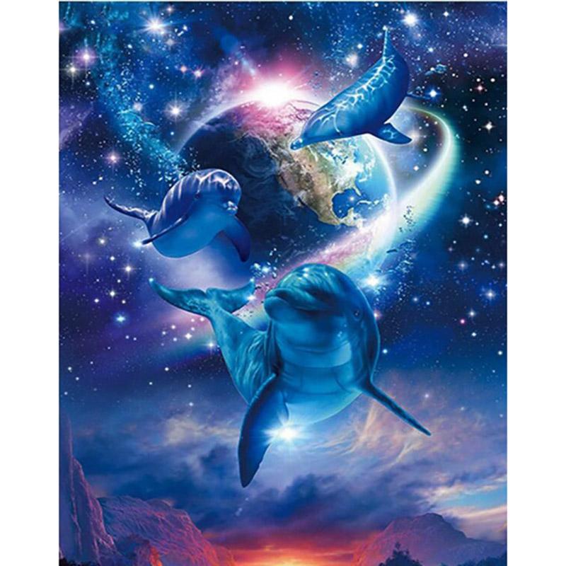 5D Diamond Painting Dolphin Full Round Diamond Embroidery Animals Pictures Of Rhinestones Mosaic Cross Stitch Home Decor