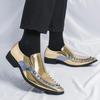 Gold Black Loafers Men PU Spliced Rivet Decorative Pointed Banquet Shoes Low Heel Business Casual Shoes Classic Hairstyle Shoes