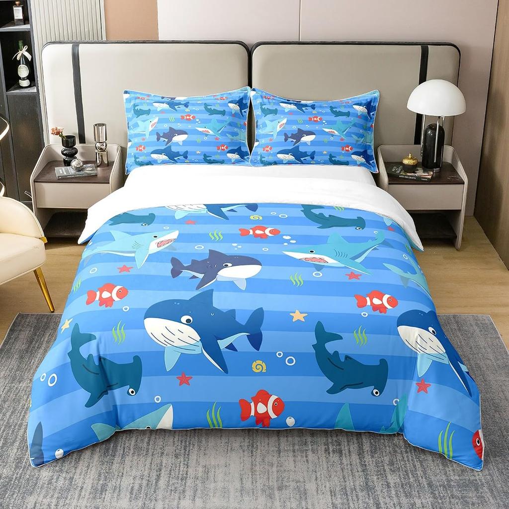 Ocean Life Duvet Cover Sets for Kids Teens Queen Size Lightweight Down Quilt Covers 2 Pillowcases 1 Comforter Cover No Comforter