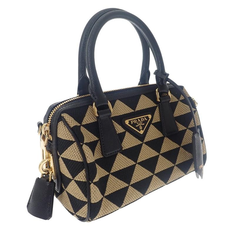 PRADA  1BB846 2WAY bag black/beige polyester/Safiano Women