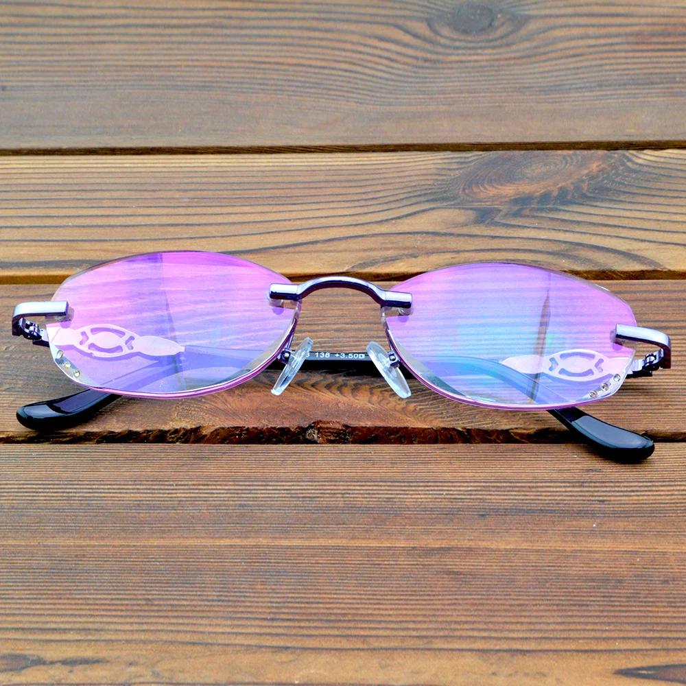 Clara Vida Purple Tinted Rimless Light Spectacles Multi-coated Red Lenses Women Reading Glasses +0.75 To +4