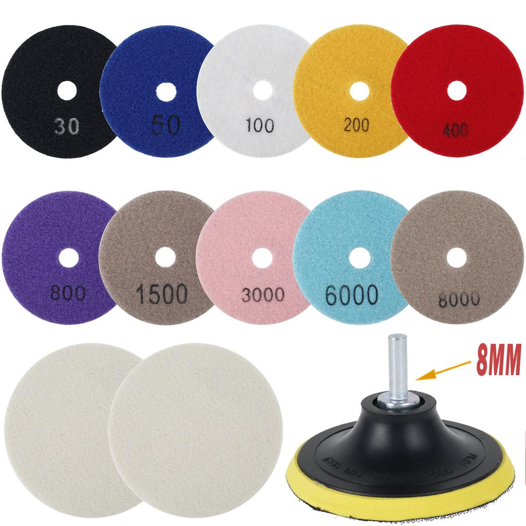 10-16pcs 4 inch Diamond Polishing Pads Kit Wet/Dry Buff Disc Abrasive Grinding Discs Set for Granite Concrete Glass Polishing