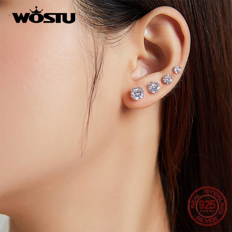 WOSTU 925 Sterling Silver Dazzling CZ Zircon Stud Earrings For Women Girl Girlfriend Daily Jewelry Gift CTE166