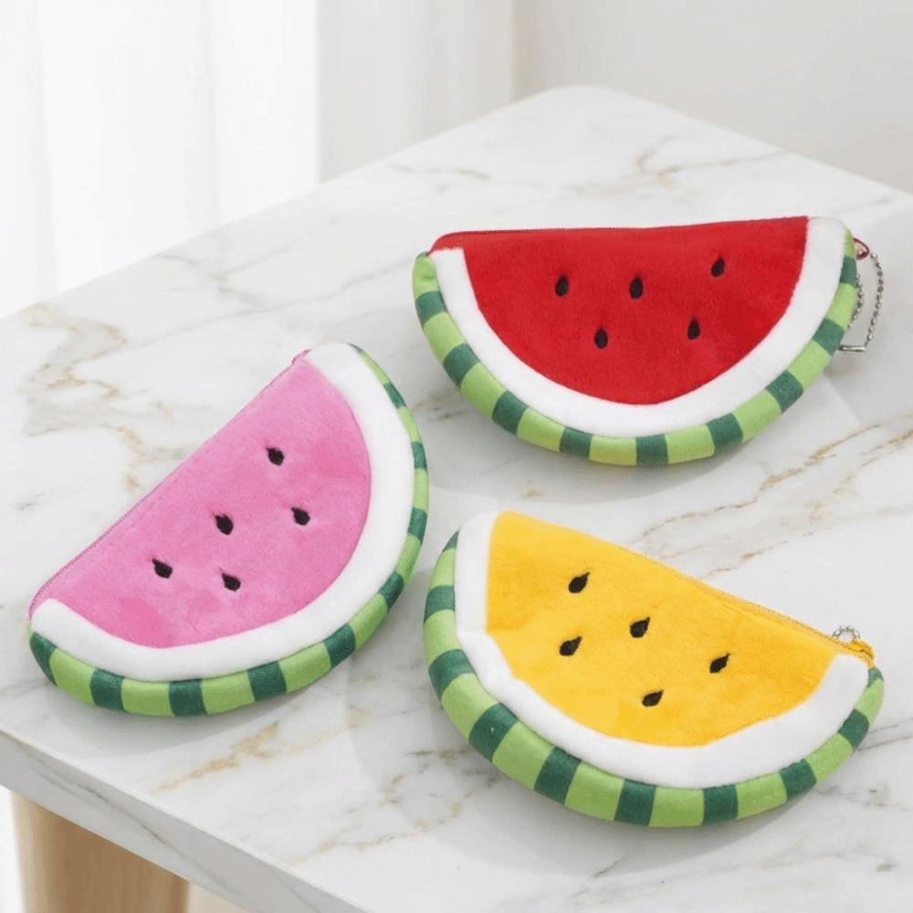 Cute Watermelon Coin Purse Zipper Cartoon Mini Card Bag Funny Plush Fruit Wallet Women