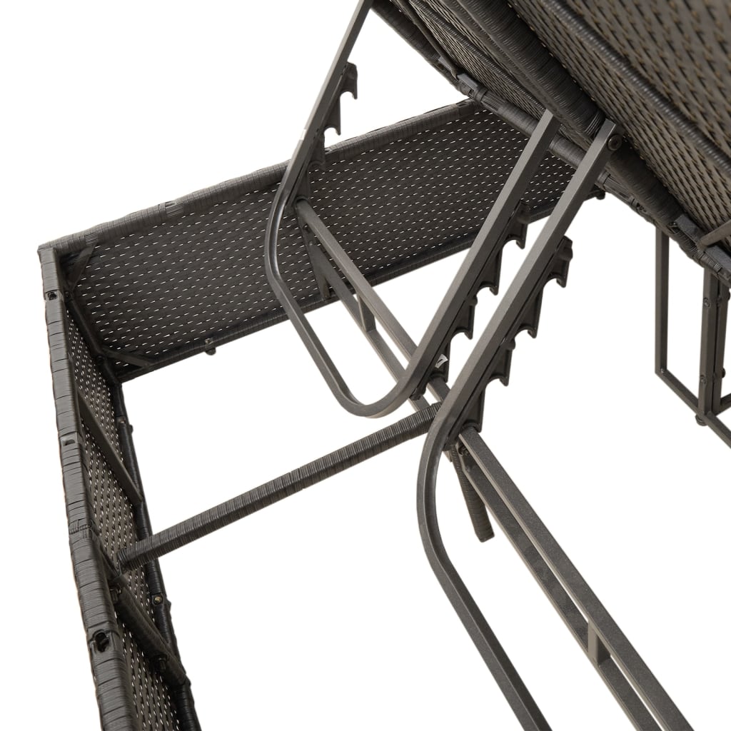 Double Sun Lounger with Canopy and Curtains Black Poly Rattan