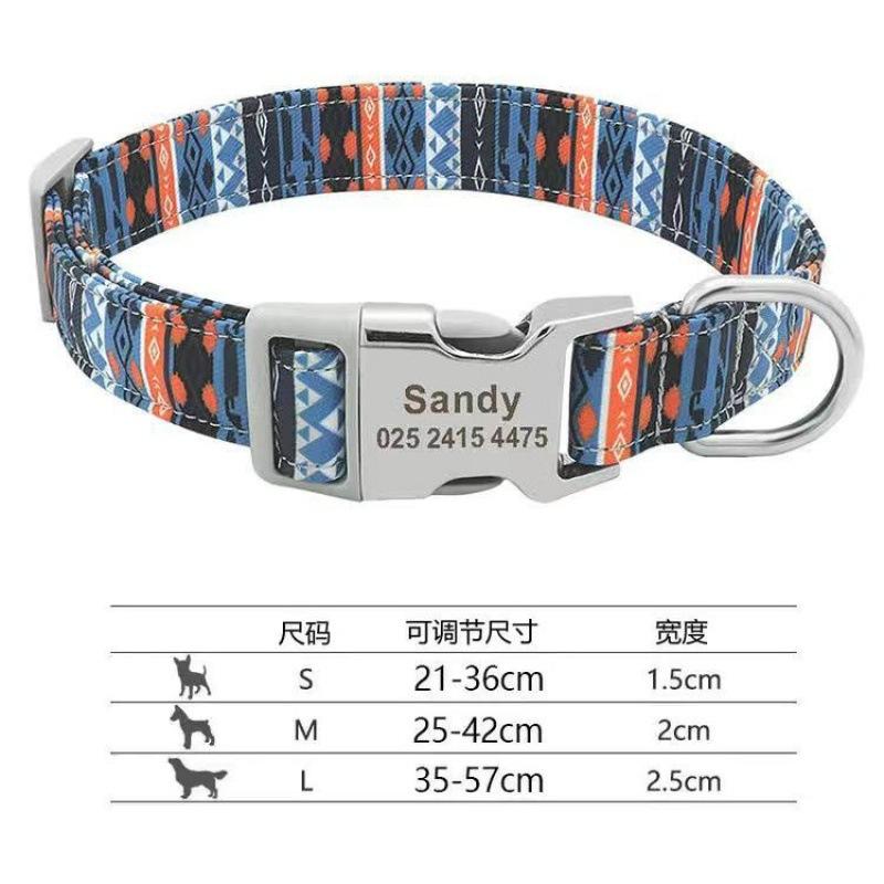 Cross-Border Dog Collar Wholesale Engraved Dog Tag Anti-Lost Adjustable Semi-Metal Buckle Medium and Large Dog Collar