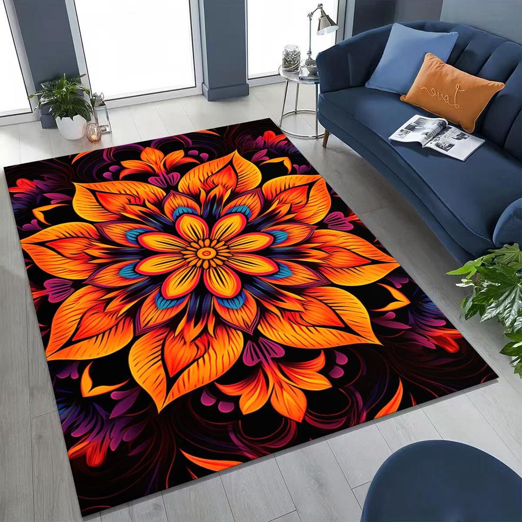 2026 Regenbogen Mandala Blume Chakren Yoga Bohemia Kunst Teppich für Schlafzimmer Wohnzimmer Sofa Zuhause Fußmatte Dekor, Kinder rutschfeste Bodenmatte