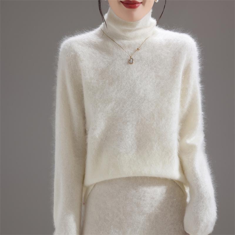 

2025 Autumn/Winter Women s Versatile Stacked Neck Brushed Wool Sweater - Stylish Loose Fit, Solid Color Base Layer. M (80-125 lbs)