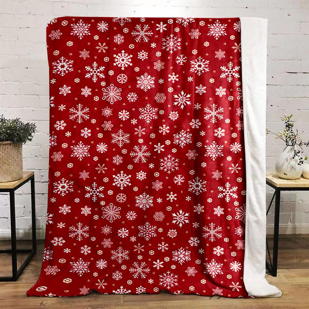 Snowflake Pattern on Red Background Patterned flannel blanket perfect for the bedroom living room, sofa, or a little nap