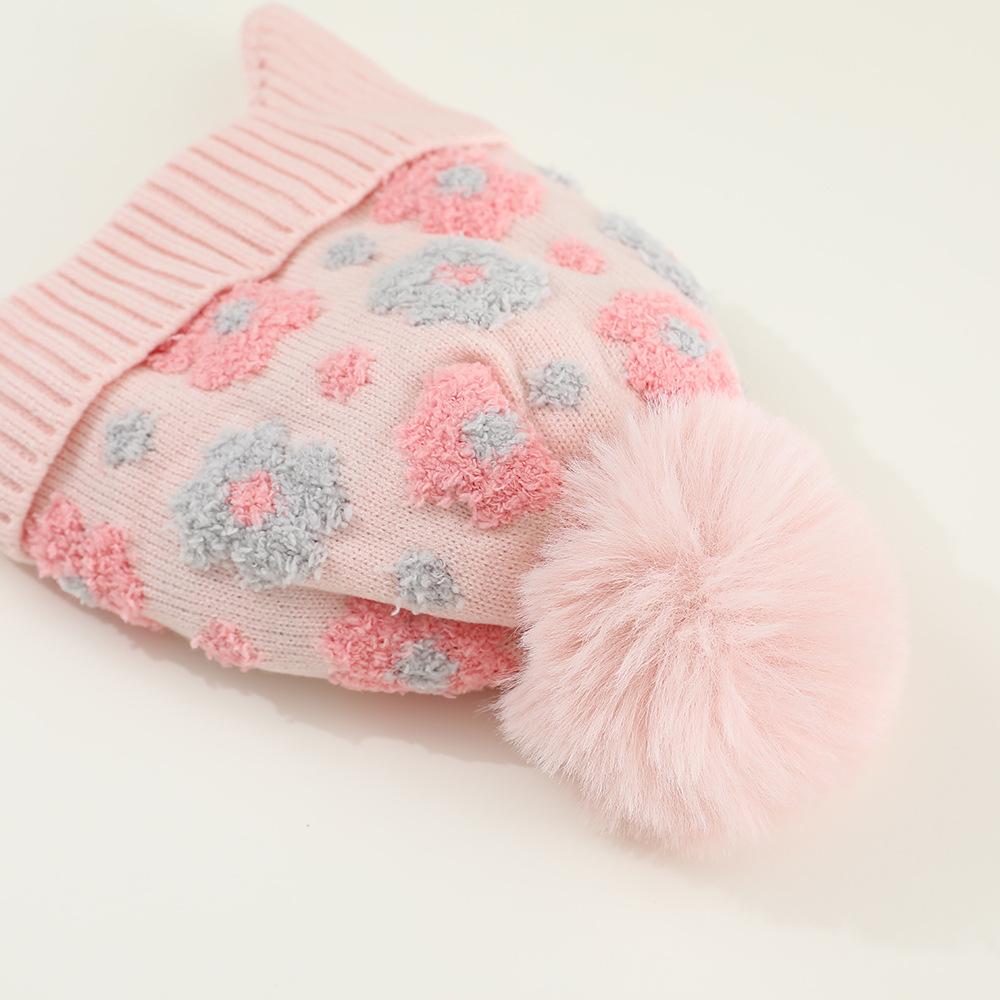 Amazon Plush Flower Children's Hat Winter Boys and Girls Knitted Hat Ear Protector Warm Wool Hat Plush Pullover Hat