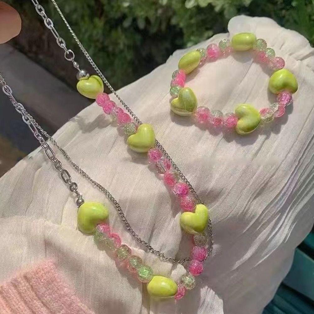 

Ожерелье-чокер в форме сердца Y2K, зеленые эластичные браслеты, модные подарки-колье